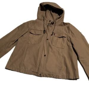 Levi’s Cotton Tan Khaki Hooded Crop Jacket Zip up Coat / Women’s Large